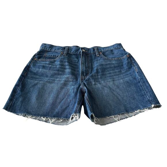 OLD NAVY HI-RISE SLOUCHY STRAIGHT RAW HEM SHORTS, WOMENS-12-DENIM BLUE, MID-LGTH - Picture 4 of 12